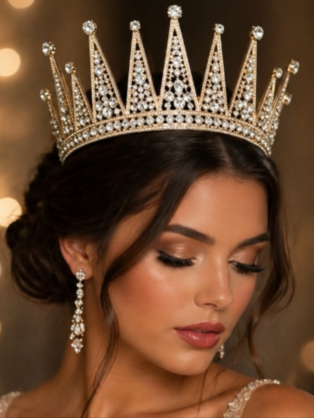 Gold Crystal Queen Crown Tiara | Bridal, Prom, Birthday Headpiece